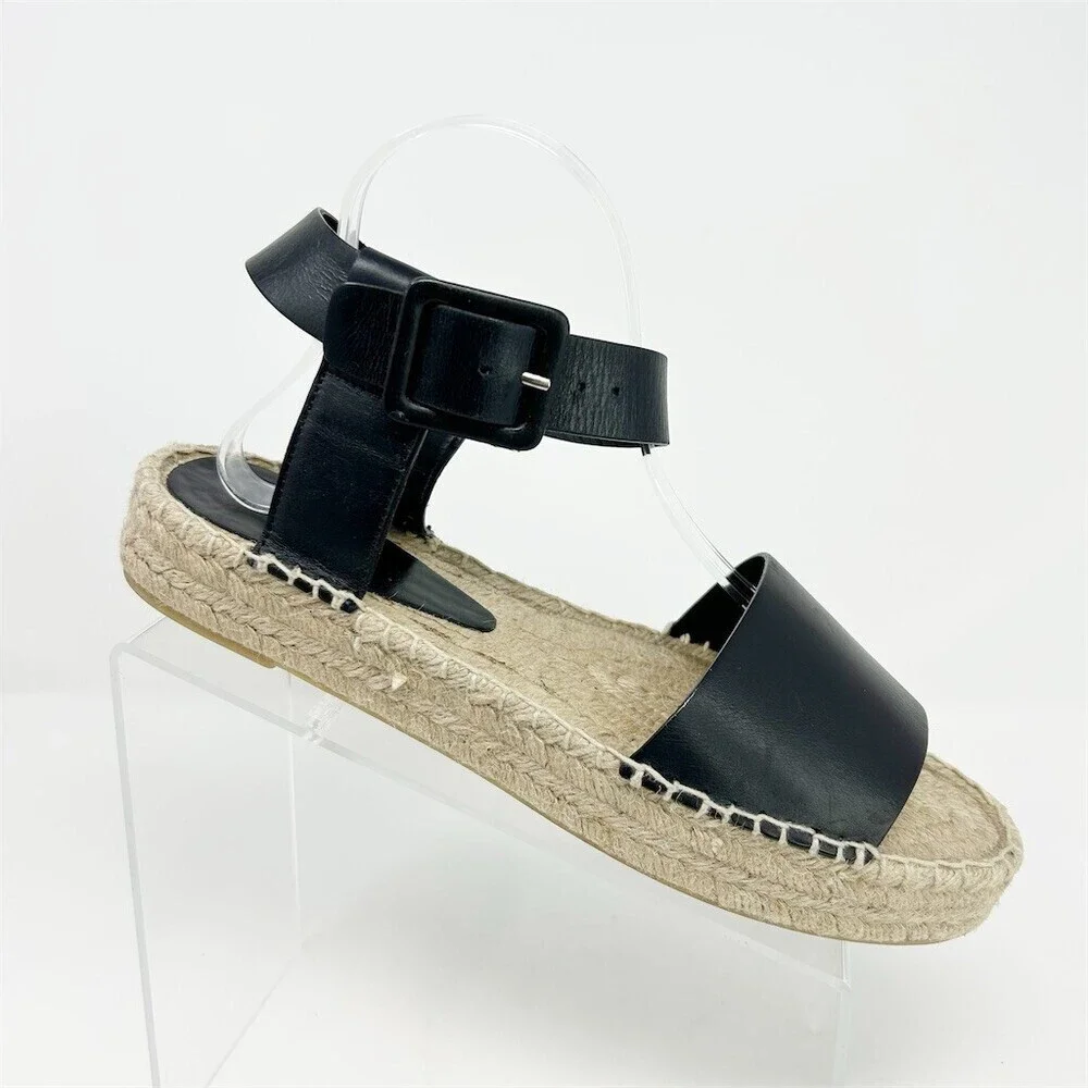 Vince Edie Platform Espadrille Sandals Womens Black Ankle Strap Buckle Size 10